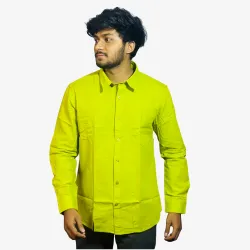 Men's Lime Green Casual Cotton Shirt | Full Sleeve Regular Fit Button-Down Shirt